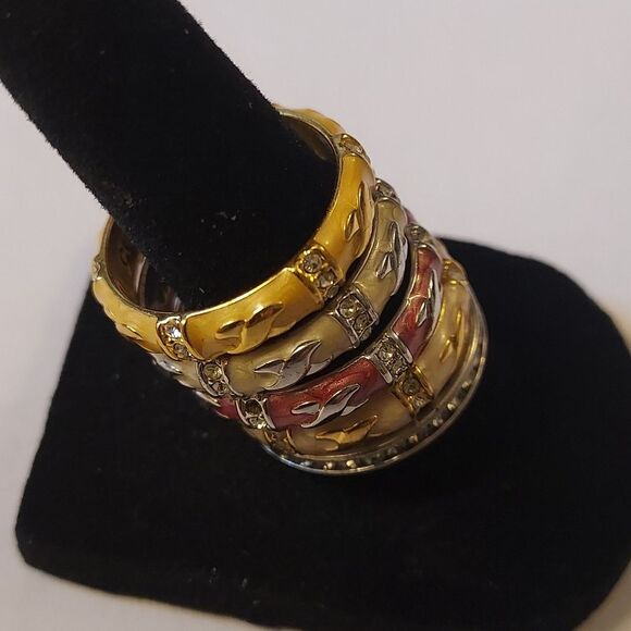 Lauren Adam's LGA stackable ring set enamel and crystal - Picture 3 of 6